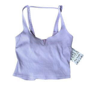 FREE PEOPLE SETTLE IT ON THE COURT CROP RIBBED TANK IN LAVENDER XS